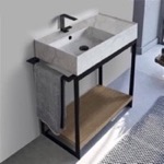 Scarabeo 5115-F-SOL2-89 Console Sink Vanity With Marble Design Ceramic Sink and Natural Brown Oak Shelf